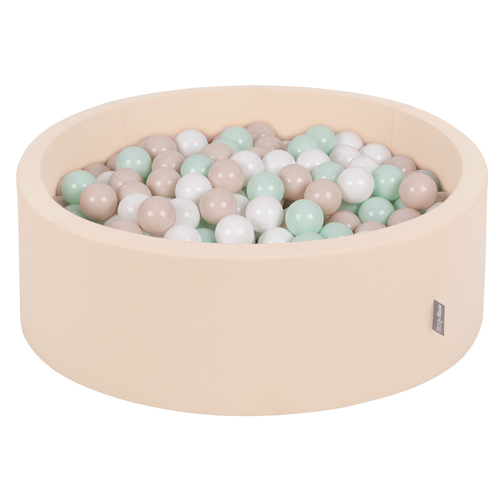 KiddyMoon Piscine à Balles ∅ 7Cm pour Bébé Rond Fabriqué En UE, beige: beige pastel/blanc/menthe, 90x30cm/200 balles