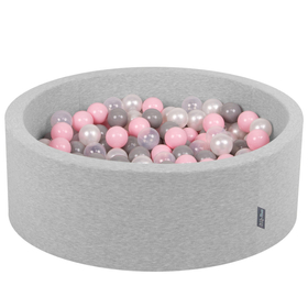 KiddyMoon Piscine à Balles ∅ 7Cm pour Bébé Rond Fabriqué En UE, gris clair:perle/gris/transparent/rose poudré, 90x30cm/200 balles