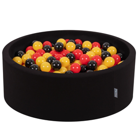 KiddyMoon Piscine à Balles ∅ 7Cm pour Bébé Rond Fabriqué En UE, Belgique: noir/jaune/rouge, 90x30cm/200 balles