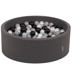 KiddyMoon Piscine à Balles ∅ 7Cm pour Bébé Rond Fabriqué En UE, gris foncé:noir/gris/perle, 90x30cm/200 balles
