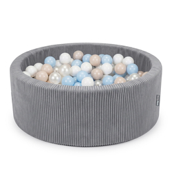 KiddyMoon Piscine Bébé, Piscine À Balles Pour Bébé Et Enfant, Piscine Enfant En Mousse Douce, Housse Côtelée Lavable, Gris foncé: Beige pastel/Bleu pastel/Blanc/Perle, 90x30cm/200 Balles
