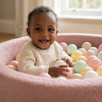 KiddyMoon Piscine à Balles Boules 7 cm pour un Remplissage plus Généreux Pour Bébés au Housse Teddy, Convient dès 8 Mois, Rose: Beige Pastel/Rose Poudré/Perle, 90x30cm/300 Balles