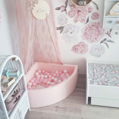 KiddyMoon Piscine à Balles ∅ 7Cm pour Bébé Rond Fabriqué En UE, rose: rose poudre/perle/transparent, 90x30cm/200 Balles