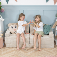 KiddyMoon Canapés Pliant pour Enfants Canapé-Lit Convertible Bébés-Canapé Lit Coucher Salle de Jeux Pliable Matelas au Sol Mini-Canapé Chaise-Lit, beige, Canapés avec 2 Oreillers