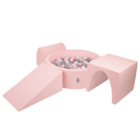 KiddyMoon Aire De Jeux en Mousse avec Rond Piscine à Balles pour Enfants, rose:perle/gris/transparent/rose poudré, Piscine (200 Balles) + Version 2
