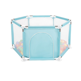 parc bébé hexagonal pliable avec balles plastiques, Mentha:jaune/vert/bleu/rouge/orange, 900 balles