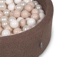 KiddyMoon Piscine à Balles Boules 7 cm pour un Remplissage plus Généreux Pour Bébés au Housse Teddy, Convient dès 8 Mois, Marron: Beige Pastel/Blanc/Perle, 90x30cm/300 Balles