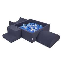KiddyMoon Aire De Jeux en Mousse avec Carré Piscine À Balles pour Enfants, bleu foncé:babyblue/bleu/perle, Piscine (300 Balles) + Version 6