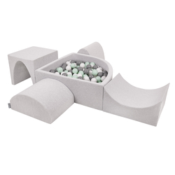 KiddyMoon Aire De Jeux en Mousse avec Quart Angulaire Piscine À Balles pour Bébé, gris clair: blanc/gris/menthe, Piscine (200 Balles) + Version 1