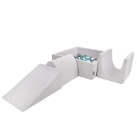 KiddyMoon Aire De Jeux en Mousse avec Carré Piscine À Balles pour Enfants, gris clair: gris/blanc/turquoise, Piscine (200 Balles) + Version 2