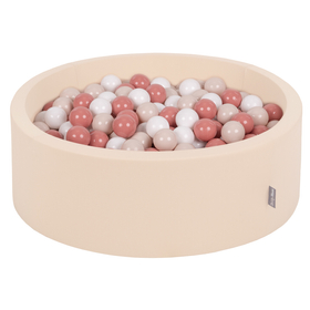 KiddyMoon Piscine à Balles ∅ 7Cm pour Bébé Rond Fabriqué En UE, beige: beige pastel/saumon/blanc, 90x30cm/200 balles