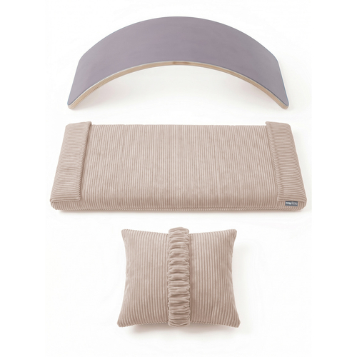 KiddyMoon Planche D'équilibre en Bois Enfant Avec Matelas et Oreiller Balance Board, naturel/beige foncé, Planche D'équilibre/Matelas/Oreiller