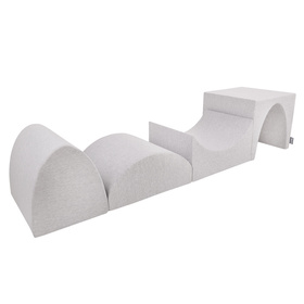 KiddyMoon Aire De Jeux en Mousse avec Carré Piscine À Balles pour Enfants, gris clair: perle/gris/transparent/rose poudré, Piscine (300 Balles) + Version 1