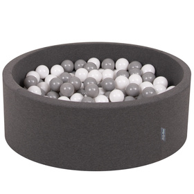 KiddyMoon Piscine à Balles ∅ 7Cm pour Bébé Rond Fabriqué En UE, gris foncé:blanc/gris, 90x30cm/200 balles
