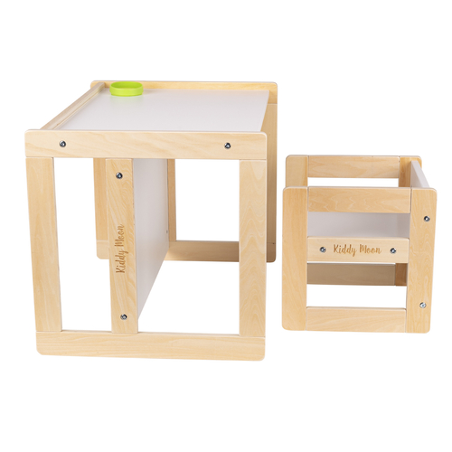 KiddyMoon Table Et Chaise pour Enfants Petit Bureau TC-002, natural/blanc, Table: 61x44x44 cm/Chaise: 30x30x30 cm