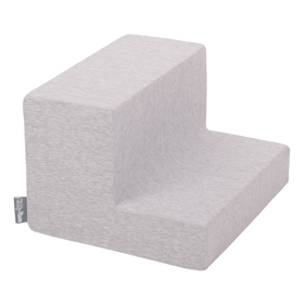 KiddyMoon Aire De Jeux en Mousse avec Rond Piscine à Balles pour Enfants, gris clair: blanc/gris/rose poudré, Piscine (200 Balles)+ Marches
