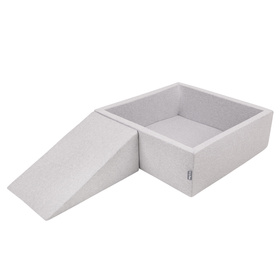 KiddyMoon Aire De Jeux en Mousse avec Carré Piscine À Balles pour Enfants, gris clair: perle/gris/transparent/rose poudré, Piscine (200 Balles) + Pente