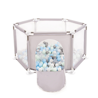 parc bébé hexagonal pliable avec balles plastiques, Gris:perle/gris/transparent/babyblue/mentha, 400 balles