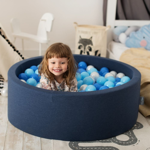 KiddyMoon Piscine à Balles ∅ 7Cm pour Bébé Rond Fabriqué En UE, bleu foncé, 90x30cm/200 Balles