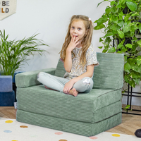 KiddyMoon Fauteuil Enfant Convertible en Mousse, Fauteuil pour Enfants Chaise pour Chambre d'Enfants Matelas Pliable Matelas Fauteuil Relax Fauteuil Douillet, vert, Fauteuil avec Oreiller