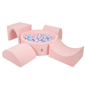 KiddyMoon Aire De Jeux en Mousse avec Rond Piscine à Balles pour Enfants, rose:babyblue/rose poudre/perle, Piscine (200 Balles) + Version 1