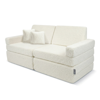 KiddyMoon Canapé Enfant en Mousse et Housse Teddy, Modulaire et Pliable, avec 2 Coussins, pour Jouer, Lire et se Détendre, crème, Canapés avec 2 Oreillers