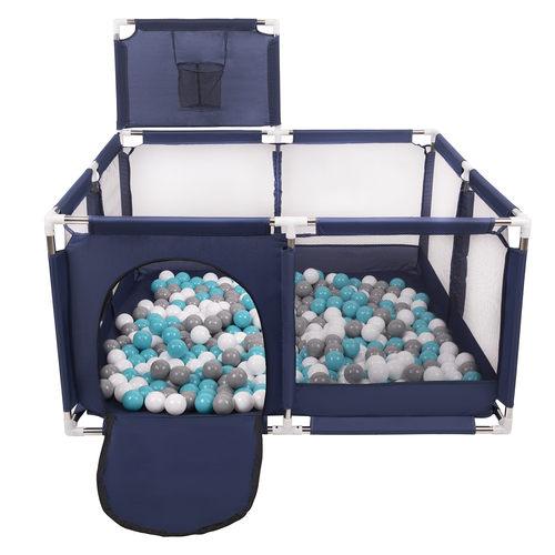 parc bébé avec balles plastiques aire de jeu pliable basket, Bleu:gris/blanc/turquoise, 100 balles