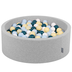 KiddyMoon Piscine à Balles ∅ 7Cm pour Bébé Rond Fabriqué En UE, gris clair:turquoise foncé/bleu pastel/jaune pastel/blanc, 90x30cm/300 Balles