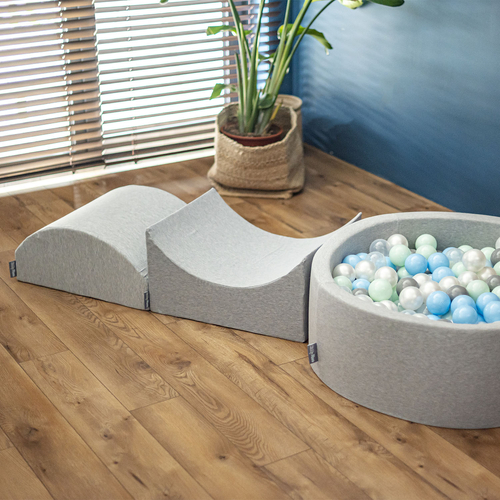 KiddyMoon Aire De Jeux en Mousse avec Rond Piscine à Balles pour Enfants, gris clair: perle/gris/transparent/babyblue/menthe, Piscine (200 Balles) + Version 3