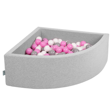 KiddyMoon Piscine à Balles ∅ 7Cm pour Bébé Quart Angulaire Fabriqué En UE, gris clair: gris/blanc/rose, 90x30cm/200 balles
