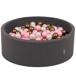 KiddyMoon Piscine à Balles ∅ 7Cm pour Bébé Rond Fabriqué En UE, gris foncé:rose poudre/perle/or, 90x30cm/200 balles