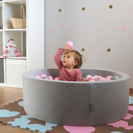 KiddyMoon Balles Colorées Plastique ∅7cm pour Piscine Enfant Bébé Fabriqué en EU, blanc/gris/rose poudré, 300 Balles/7cm