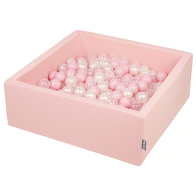 KiddyMoon Piscine à Balles ∅ 7Cm pour Bébé Carré Fabriqué En UE, rose: rose poudré/perle/transparent, 90x30cm/200 balles