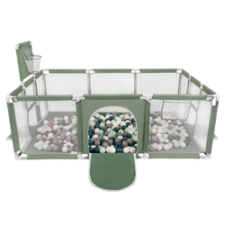 Parc Bébé avec Balles Plastiques Aire De Jeu Pliable Basket Football, vert : turquoise foncé/gris/blanc/menthe, 200 balles