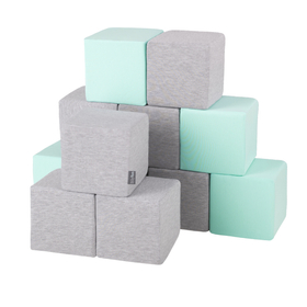 KiddyMoon blocs mous pour bébé cubes de construction en mousse, cubes: gris clair/menthe, 12 Pieces