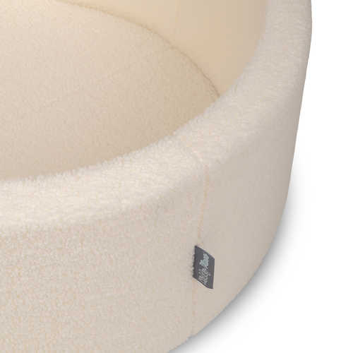 KiddyMoon Piscine à Balles Boules 7 cm pour un Remplissage plus Généreux Pour Bébés au Housse Teddy, Convient dès 8 Mois, crème, 90x30cm/SANS balles