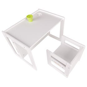 KiddyMoon Table Et Chaise pour Enfants Petit Bureau TC-002, blanc, Table: 61x44x44 cm/Chaise: 30x30x30 cm