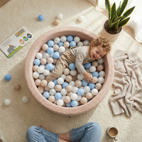 KiddyMoon Piscine à Balles Boules 7 cm pour un Remplissage plus Généreux Pour Bébés au Housse Teddy, Convient dès 8 Mois, Beige: Beige Pastel/Bleu Pastel/Blanc/Perle