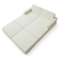 KiddyMoon Canapé Enfant en Mousse et Housse Teddy, Modulaire et Pliable, pour Jouer, Lire et se Détendre, crème, Canapés