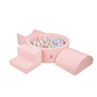 KiddyMoon Aire De Jeux en Mousse avec Rond Piscine à Balles pour Enfants, rose:bleu pastel/jaune pastel/blanc/menthe/rose poudré , Piscine (300 Balles) + Version 6