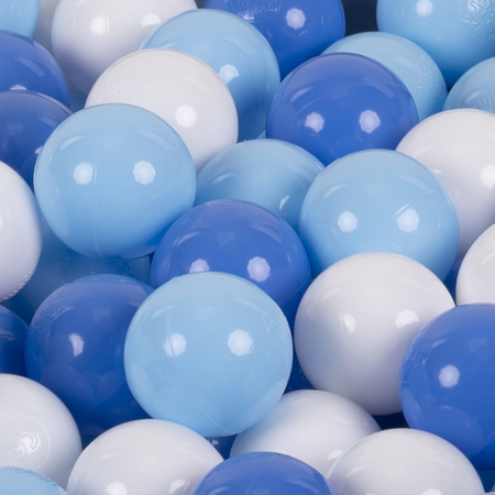KiddyMoon Balles Colorées Plastique ∅7cm pour Piscine Enfant Bébé Fabriqué en EU, blanc/babyblue/bleu , 100 Balles/7cm