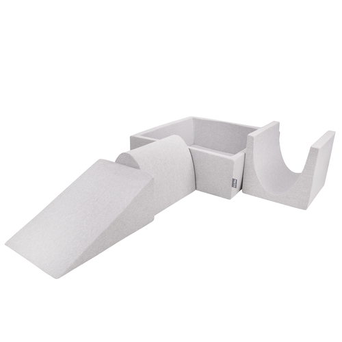 KiddyMoon Aire De Jeux en Mousse avec Carré Piscine À Balles pour Enfants, gris clair: perle/gris/transparent/rose poudré, Piscine (200 Balles) + Version 2
