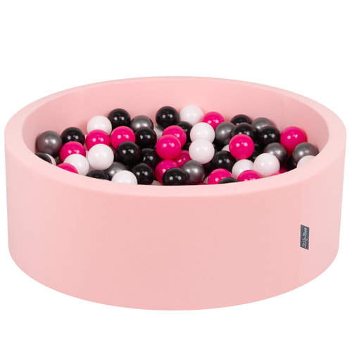 KiddyMoon Piscine à Balles ∅ 7Cm pour Bébé Rond Fabriqué En UE, rose: blanc/noir/argenté/rose foncé, 90x30cm/200 Balles