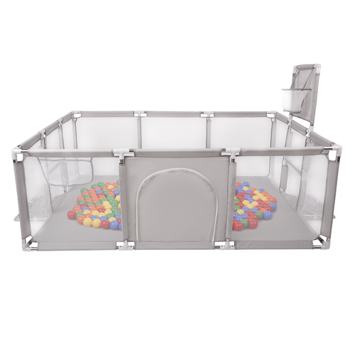 Parc Bébé avec Balles Plastiques Aire De Jeu Pliable Basket Football, gris: jaune/vert/bleu/rouge/orange, 400 balles