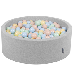 KiddyMoon Piscine à Balles ∅ 7Cm pour Bébé Rond Fabriqué En UE, gris clair:beige pastel/bleu pastel/jaune pastel/menthe, 90x30cm/200 Balles