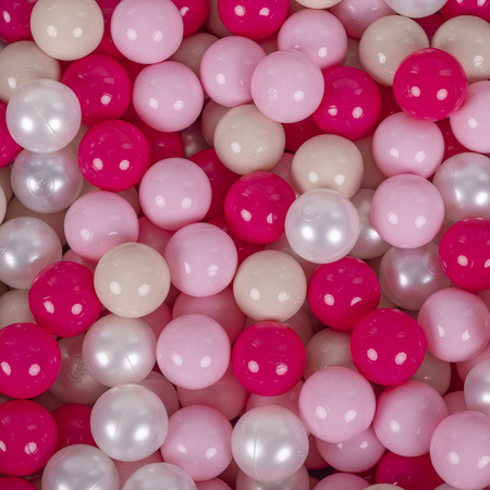 KiddyMoon Aire Velvet De Jeux en Mousse avec Rond Piscine à Balles pour Enfants, beige sableux: beige pastel/rose poudré/perle/rose foncé, Piscine (300 Balles) + Version 5