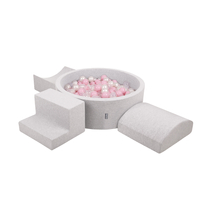 KiddyMoon Aire De Jeux en Mousse avec Rond Piscine à Balles pour Enfants, gris clair: rose poudré/perle/transparent, Piscine (200 Balles) + Version 6