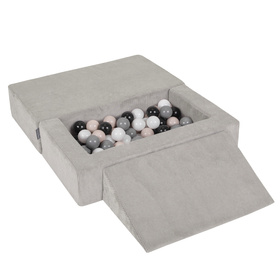 KiddyMoon Canapé en Mousse pour Enfants avec Balles et Pente Parfait Pour la Chambre D'enfant Léger Modulable Confortable Sécurisé Idéal pour Jouer et Se Détendre, gris clair: beige pastel/gris/blanc/noir, Canapé/Pente + 100 Balles