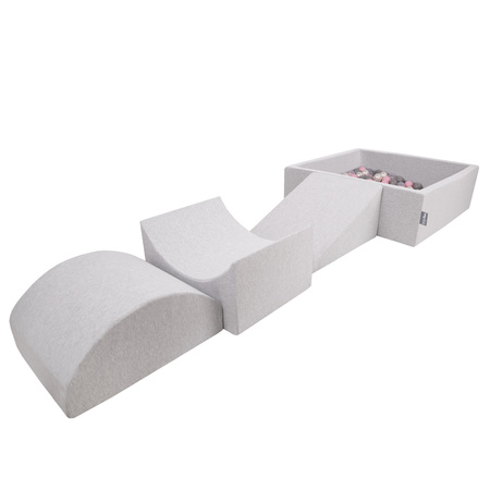 KiddyMoon Aire De Jeux en Mousse avec Carré Piscine À Balles pour Enfants, gris clair: perle/gris/transparent/rose poudré, Piscine (300 Balles) + Version 4