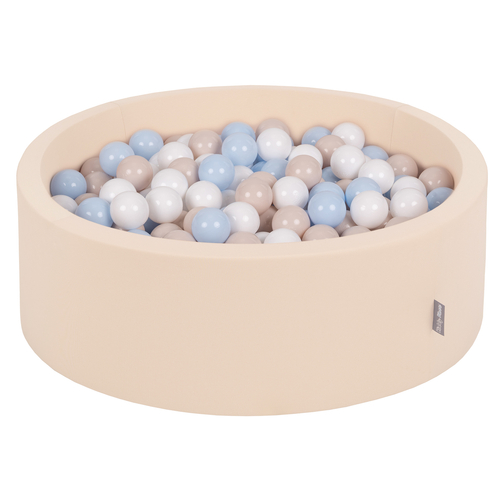 KiddyMoon Piscine à Balles ∅ 7Cm pour Bébé Rond Fabriqué En UE, beige: beige pastel/bleu pastel/blanc, 90x30cm/200 balles